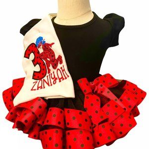 Handmade Lady Bug Themed Birthday Tutu Set